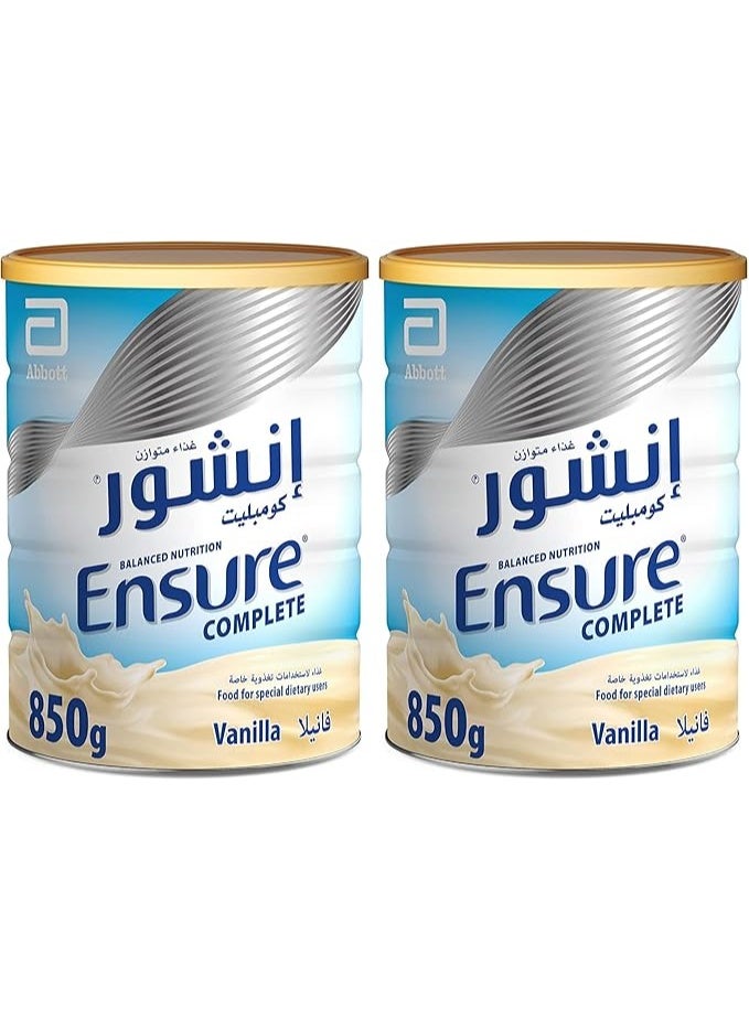 انشور حليب مجفف يضمن تغذية كاملة ومتوازنة للبالغين بنكهة الفانيليا 850 غرام (عبوة من قطعتين) - Image 1